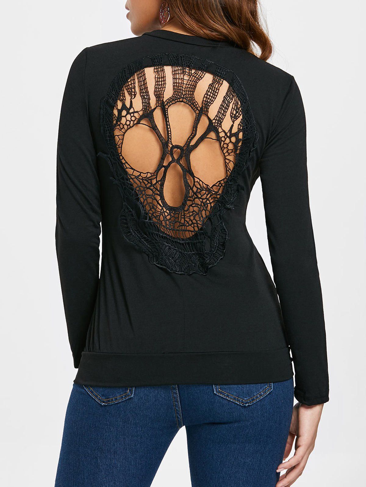 

Long Sleeve Skull Cutout T-Shirt, Black