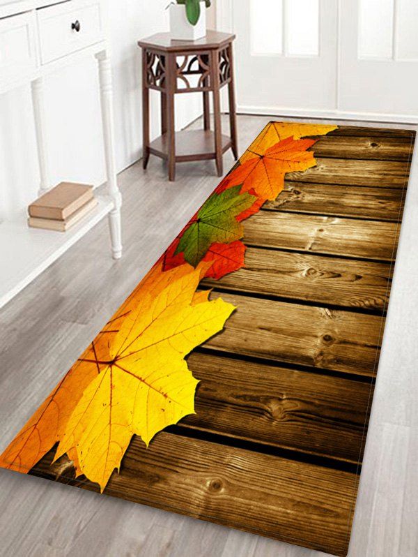 

Maple Leaf Wooden Printed Water Absorption Floor Rug, Multi