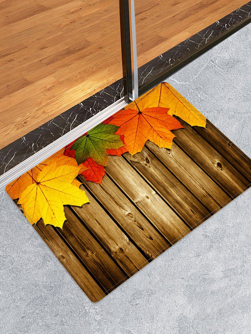 

Maple Leaf Wooden Printed Water Absorption Floor Rug, Multi
