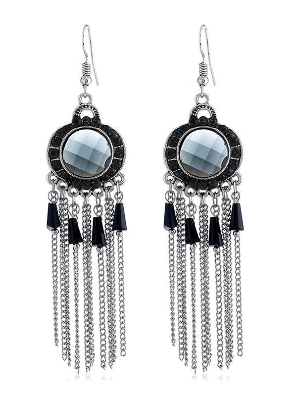 

Bohemian Rhinestone Fringe Hook Earrings, Black