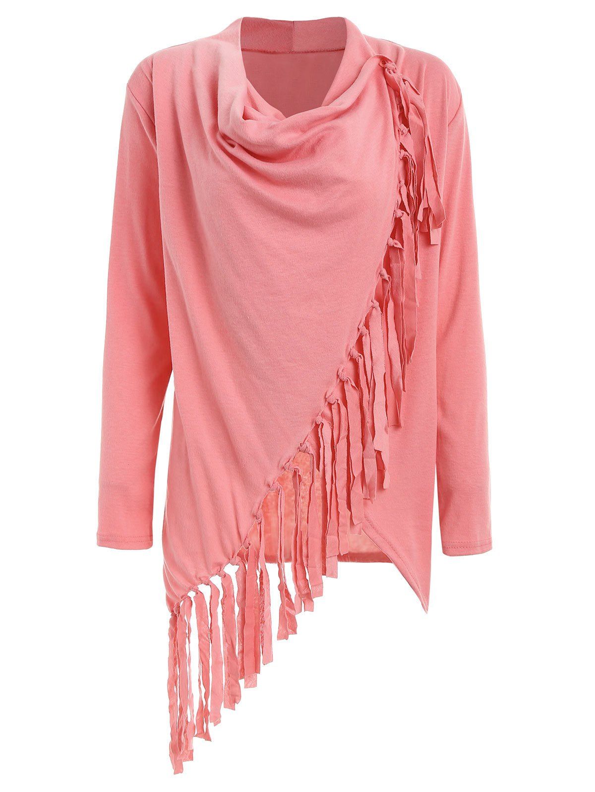 [64 OFF] Tassel Asymmetric Long Sleeve Top Rosegal