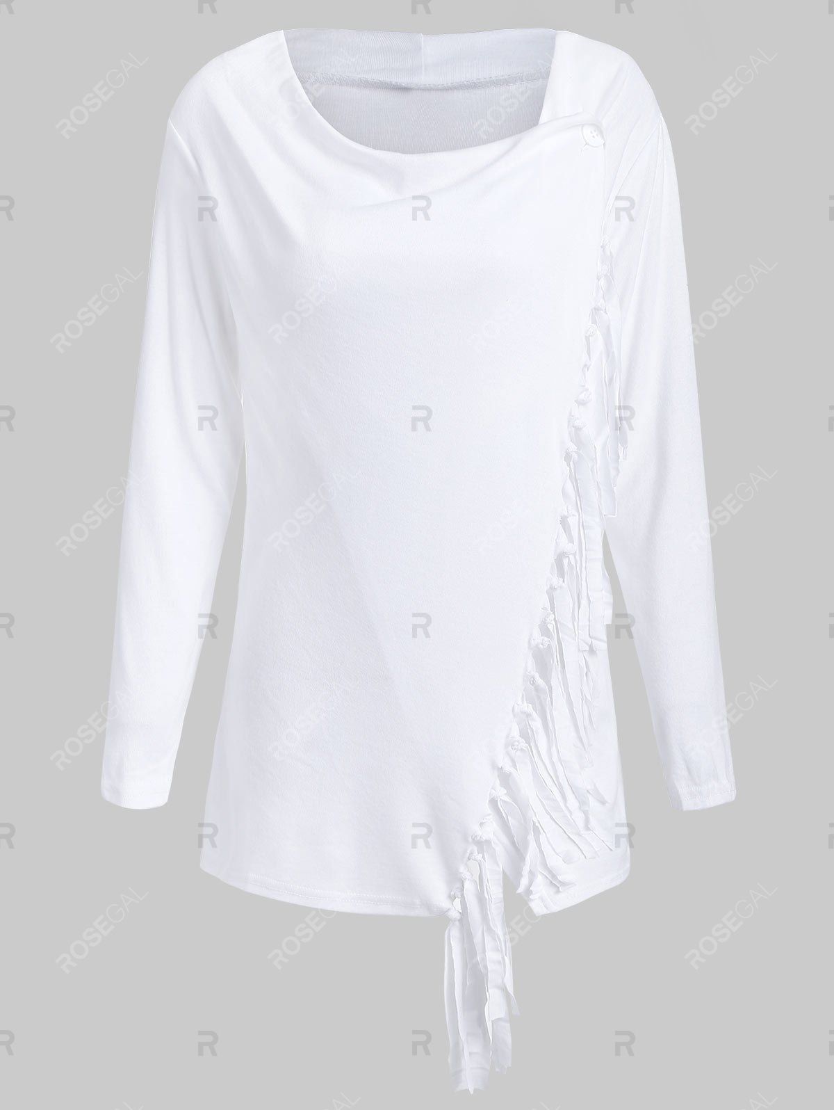 

Tassel Asymmetric Long Sleeve Top, White
