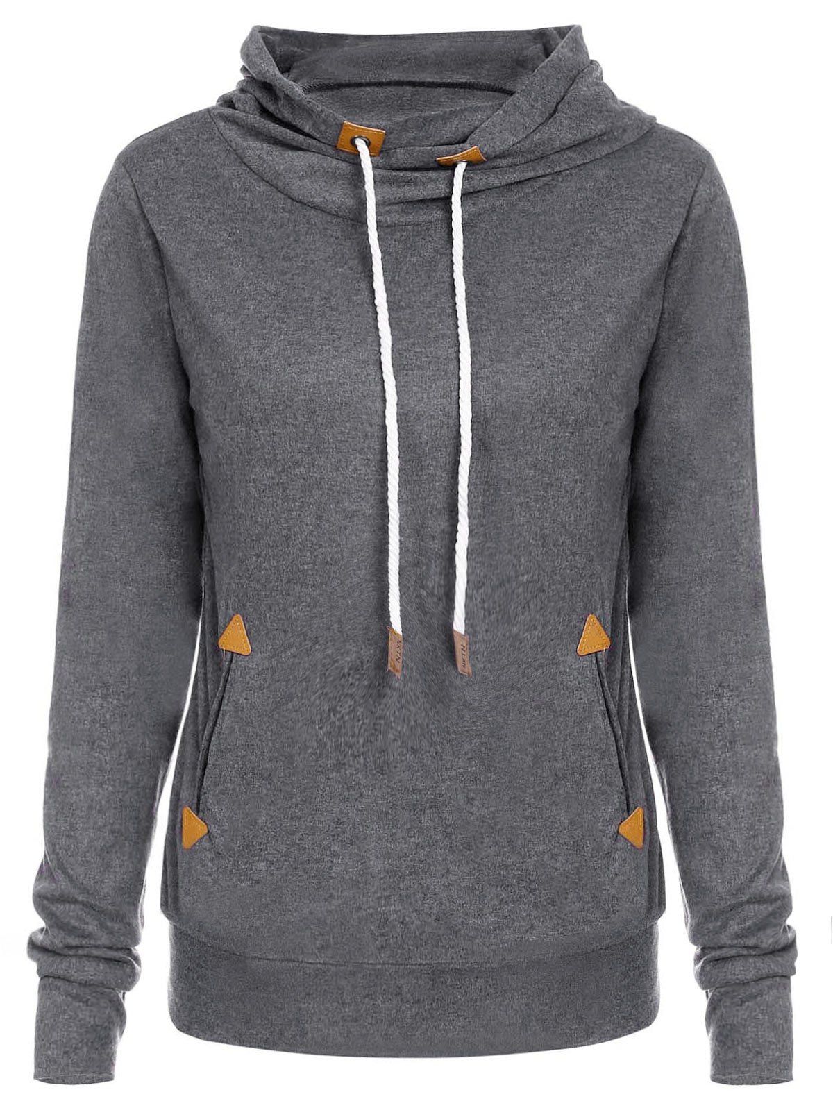 

Stylish Hooded Long Sleeve Draped Spliced Women's Hoodie, Deep gray