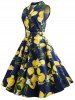Robe Vintage Citron Imprimé Embellie de Bouton -  