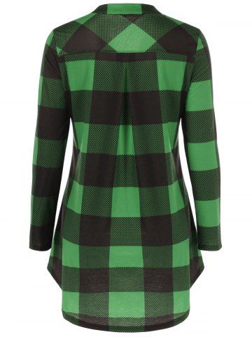 

Split Neck Long Plaid Boyfriend T-Shirt, Green