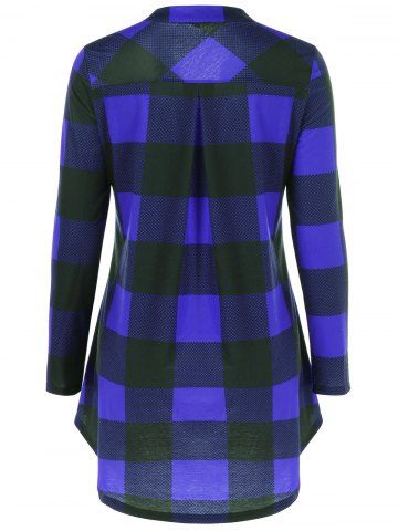 

Split Neck Long Plaid Boyfriend T-Shirt, Blue
