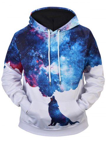 Royal Blue Kangaroo Pocket Elk Print Hoodie