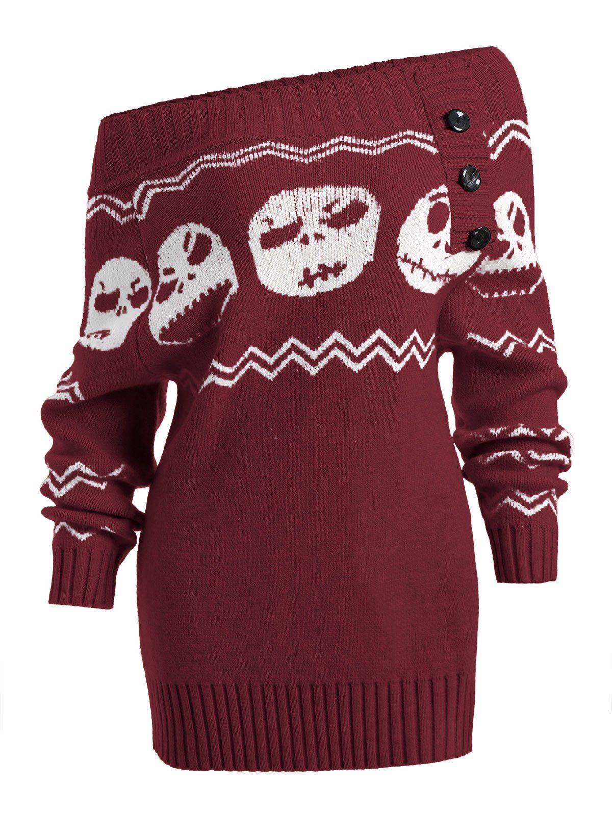 

Skull Off Shoulder Tunic Sweater, Claret