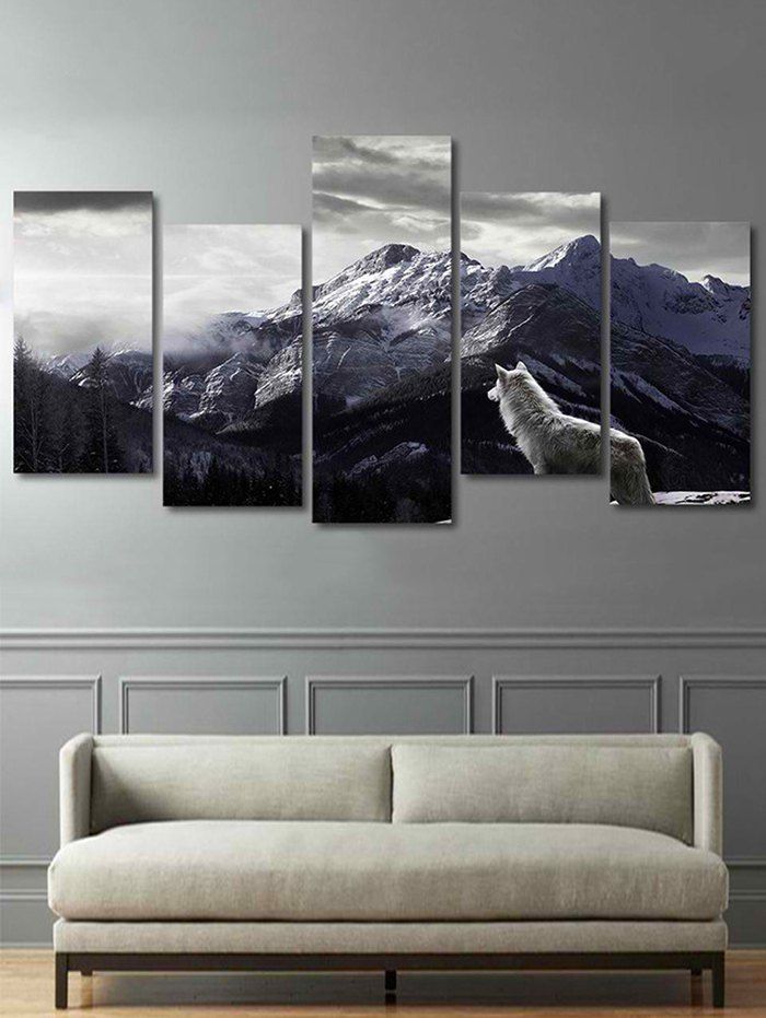 

Mountains Wolf Print Unframed Split Canvas Paintings, Multi
