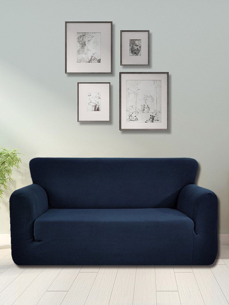 

Checked Elastic Knit Sofa Cover, Cadetblue
