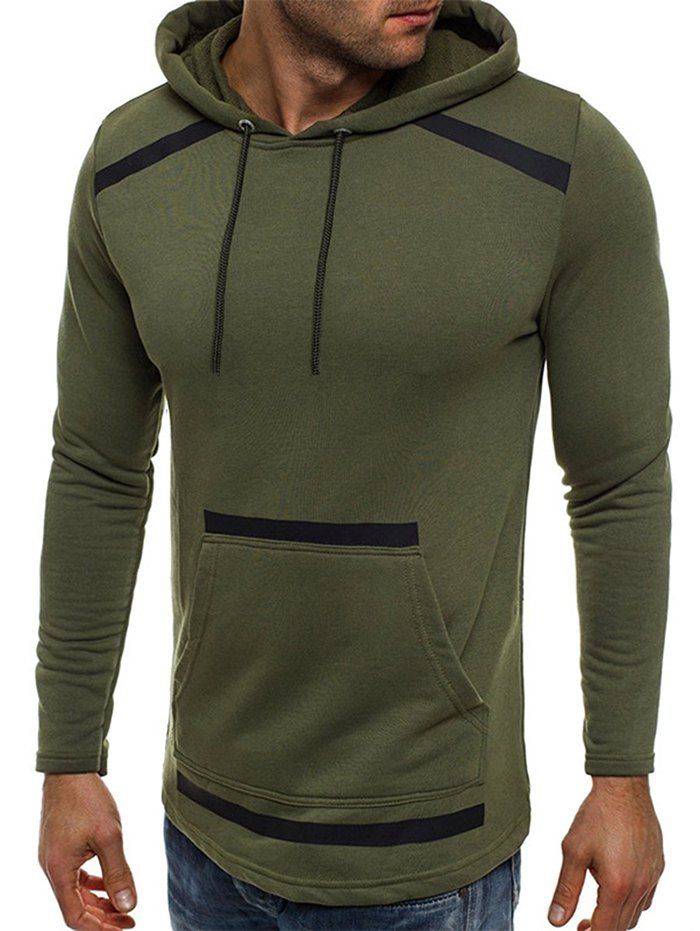 

Belt Decorated Kangaroo Pocket Hoodie, Army green
