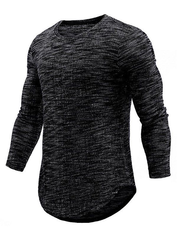 

Longline Long Sleeve Textured Print Knit T-Shirt, Black