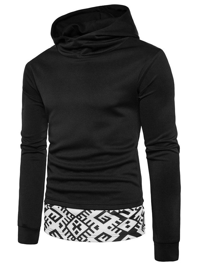 

Side Pocket Split Patchwork Pullover Hoodie, Black