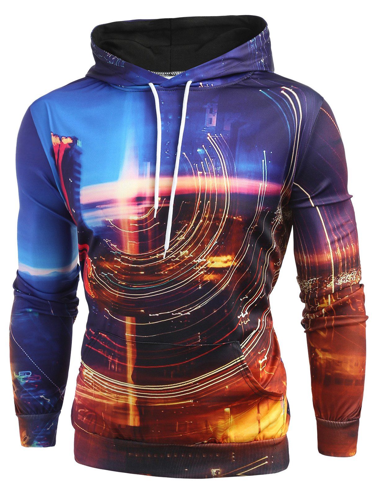 

City Night Scene Print Pullover Hoodie, Multi