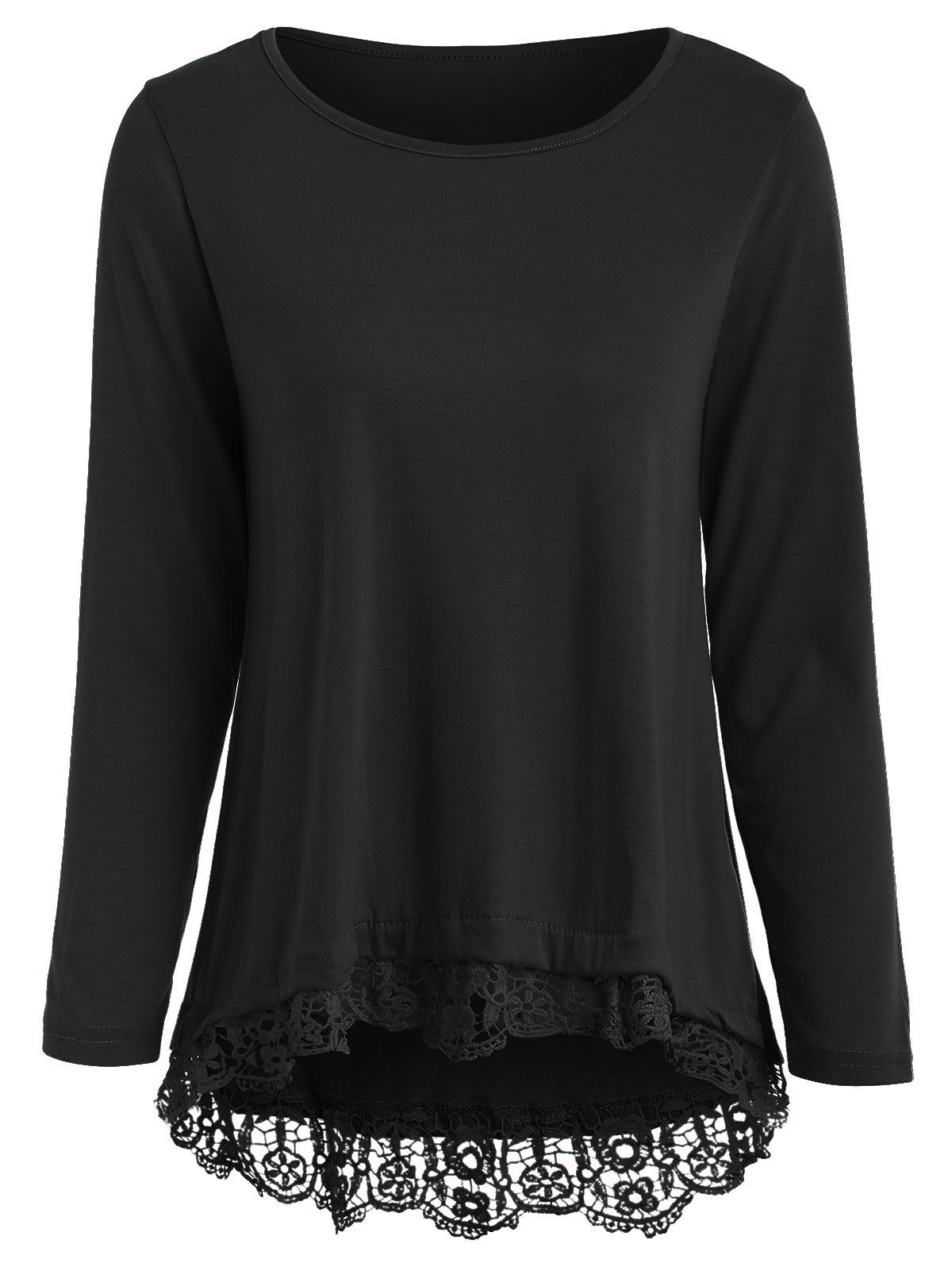 [64% OFF] Stylish Lace Spliced Hem Long Sleeve T-Shirt For Women | Rosegal