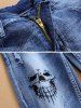 Halloween Style Embroidery Skull Ripped Detail Faded Jeans -  