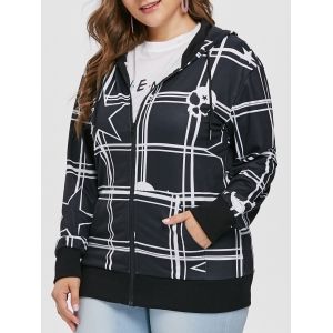 

Star and Skull Print Plus Size Zipper Hoodie, Black
