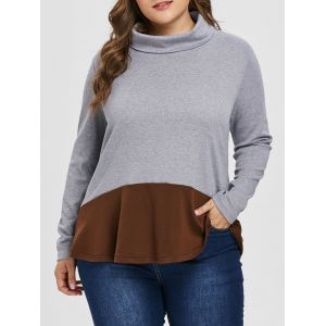 

Turtleneck Plus Size Color Block Sweatshirt, Gray
