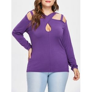 

Plus Size Criss Cross Keyhole T-shirt, Purple