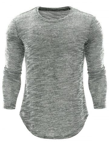 

Longline Long Sleeve Textured Print Knit T-Shirt, Light gray