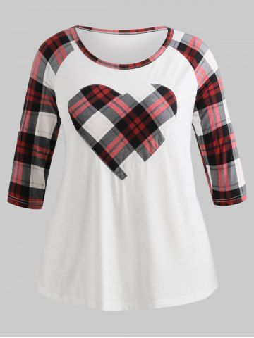 

Plus Size Plaid Heart Patch T-shirt, White