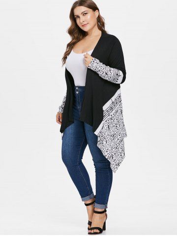 

Plus Size Tunic Musical Notes Coat, Black