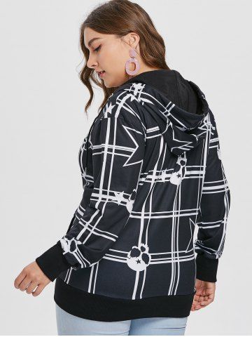 

Star and Skull Print Plus Size Zipper Hoodie, Black