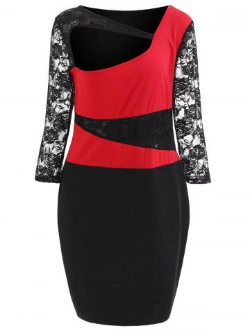 

Lace Sleeve Plus Size Cut Out Bodycon Dress, Black