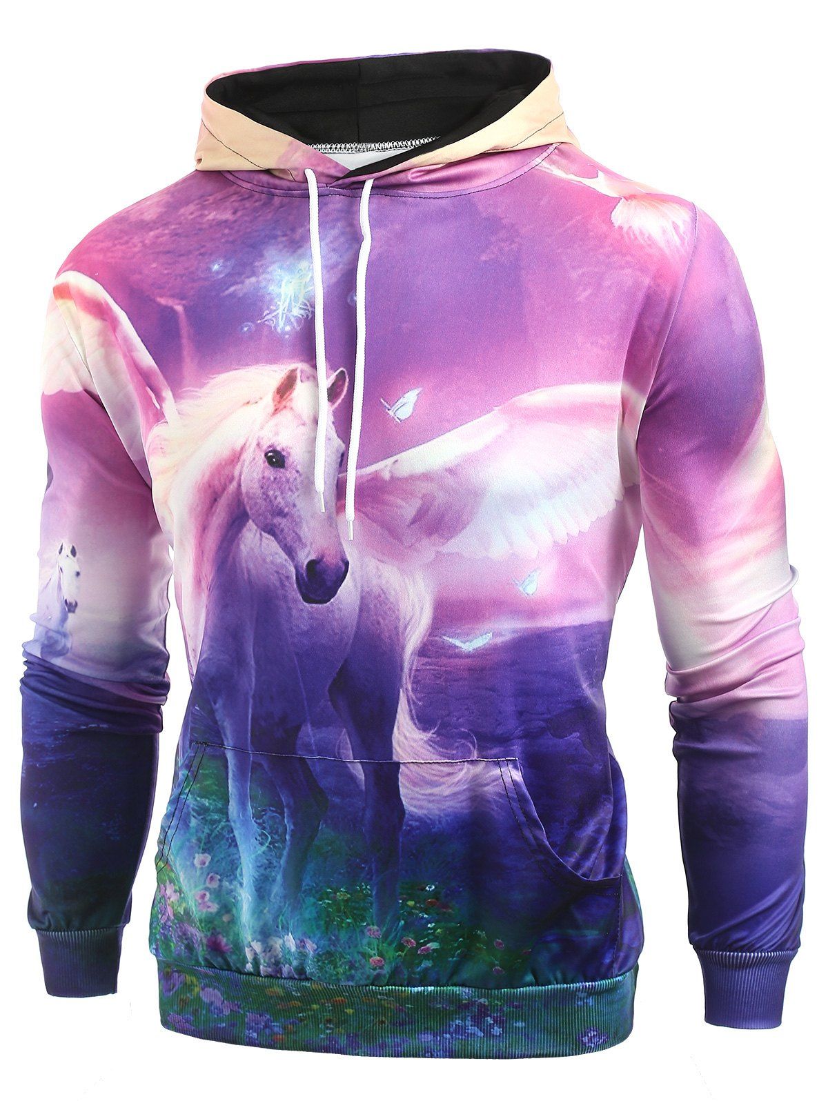 

Horse with Wings Print Long Sleeve Hoodie, Pink rose