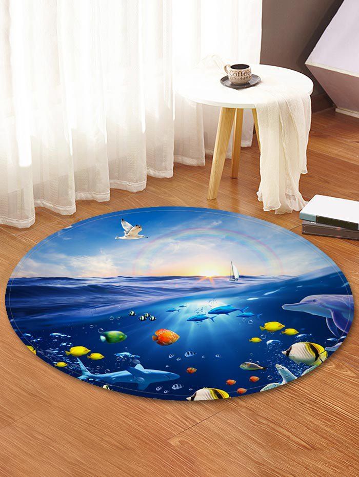 

Sea Level Fish Pattern Anti-skid Round Floor Rug, Blue