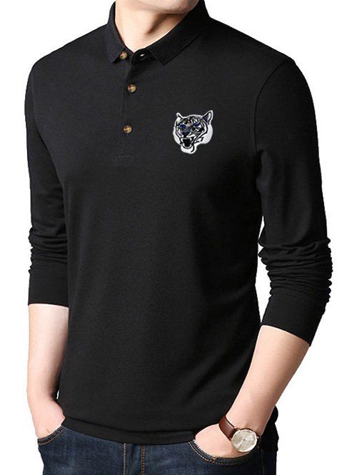 

Chest Tiger Head Applique T Shirt, Black