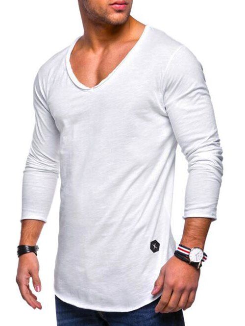 

Applique Solid Color Long Sleeve T-shirt, White