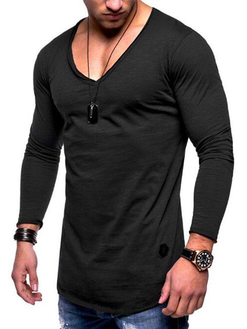 

Applique Solid Color Long Sleeve T-shirt, Black