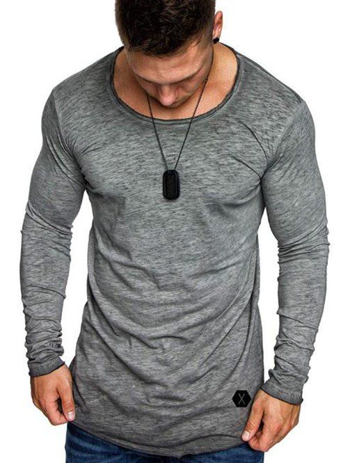 

Applique Solid Color Round Neck T-shirt, Gray