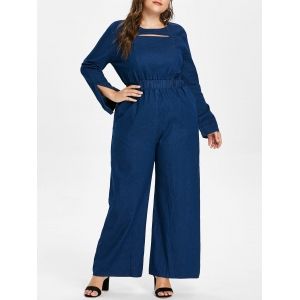 

Plus Size Cut Out Denim Jumpsuit, Denim dark blue