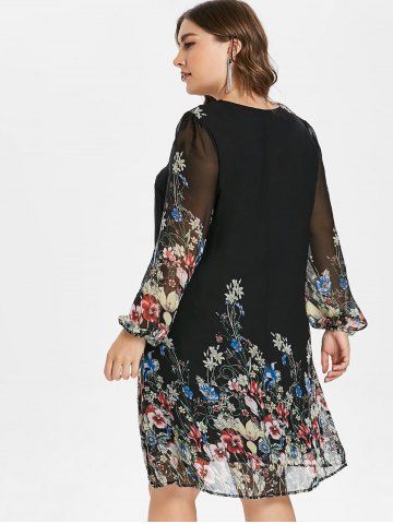 

Plus Size Print Long Sleeve Dress, Black