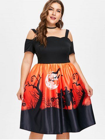 

Plus Size Cold Shoulder Halloween Dress, Halloween orange