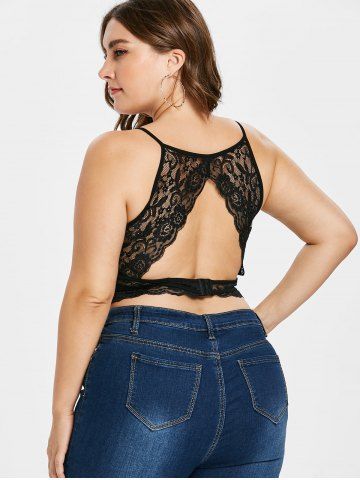 

Plus Size Cut Out Lace Crop Tank Top, Black