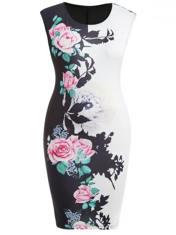 

Plus Size Floral Sleeveless Pencil Dress, Black