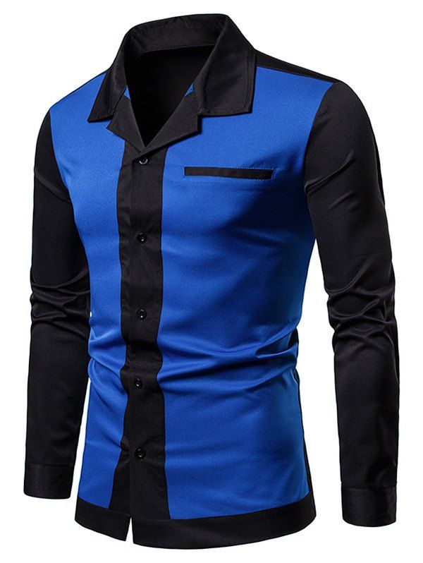 

Long Sleeve Casual Color Block Shirt, Blue