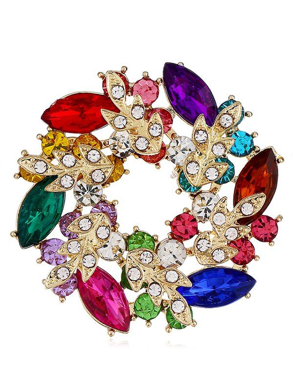 

Flower Hoop Artificial Crystal Brooch, Multi