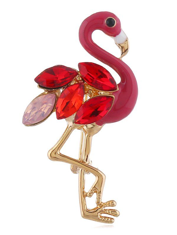 

Rhinestone Flamingo Design Brooch, Red