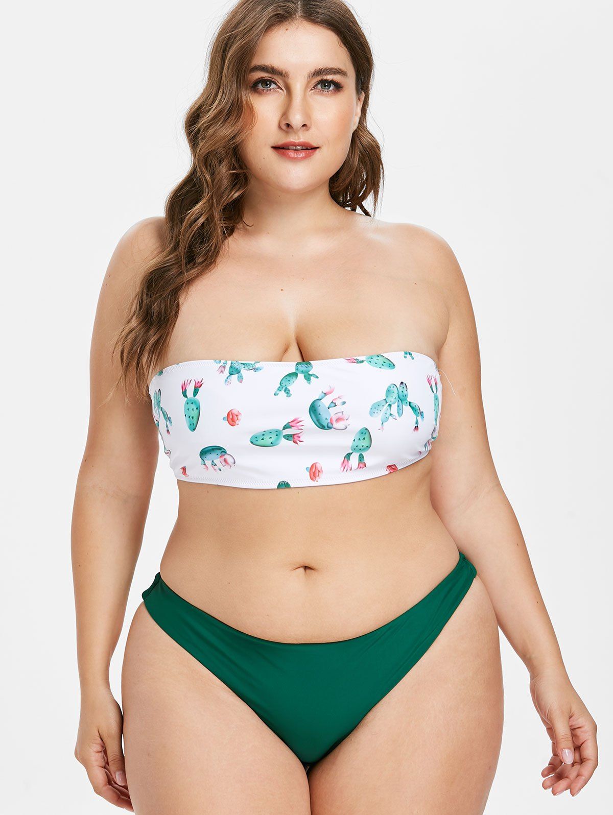 36 OFF Plus Size Cactus Print Tube Bikini Set Rosegal Play Plus Size   20180818174950 99471 