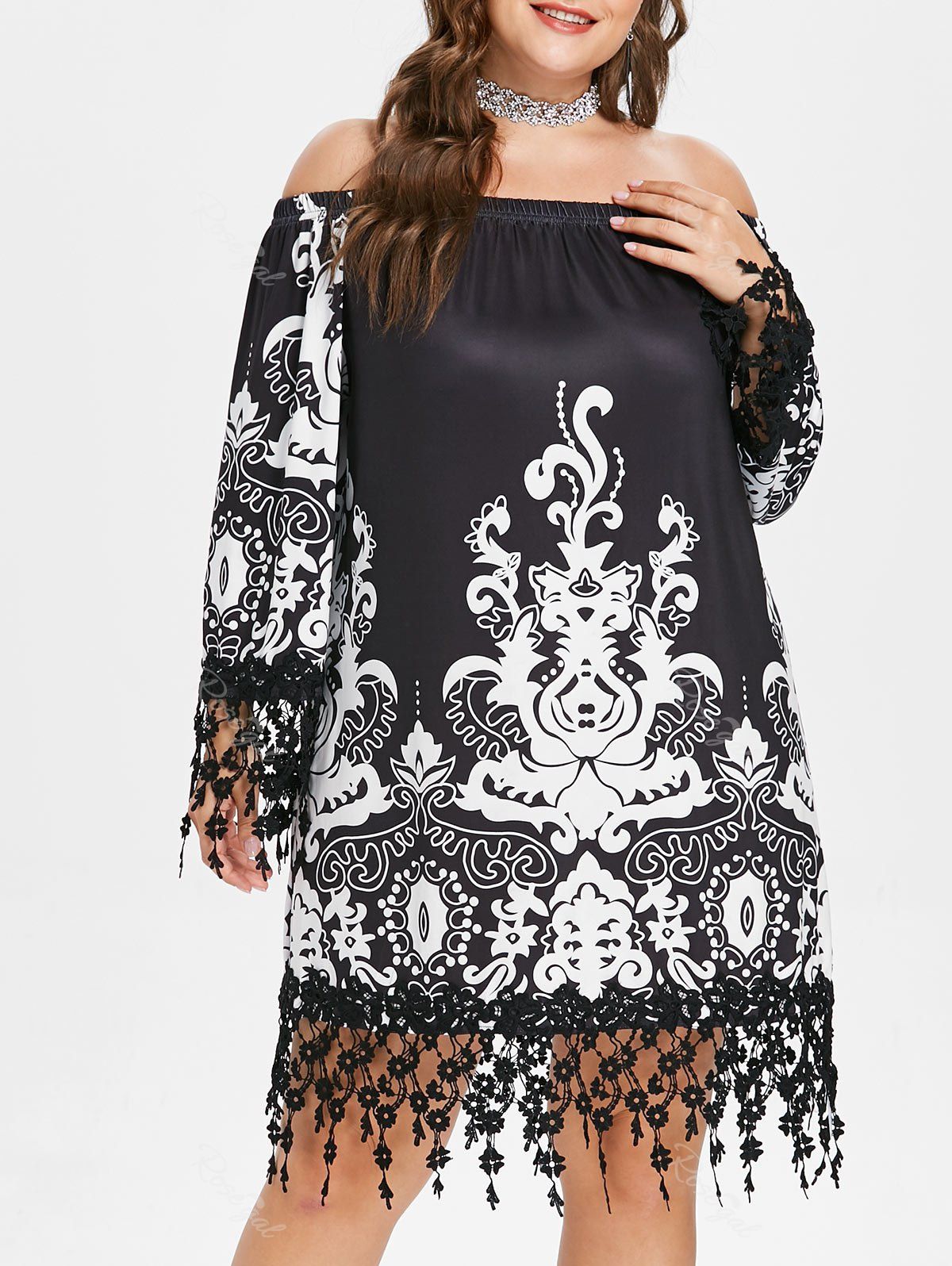 

Plus Size Off The Shoulder Long Sleeve Dress, Black