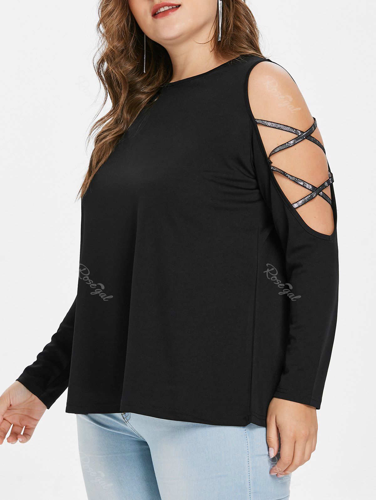 

Plus Size Sleeve Criss Cross Top, Black