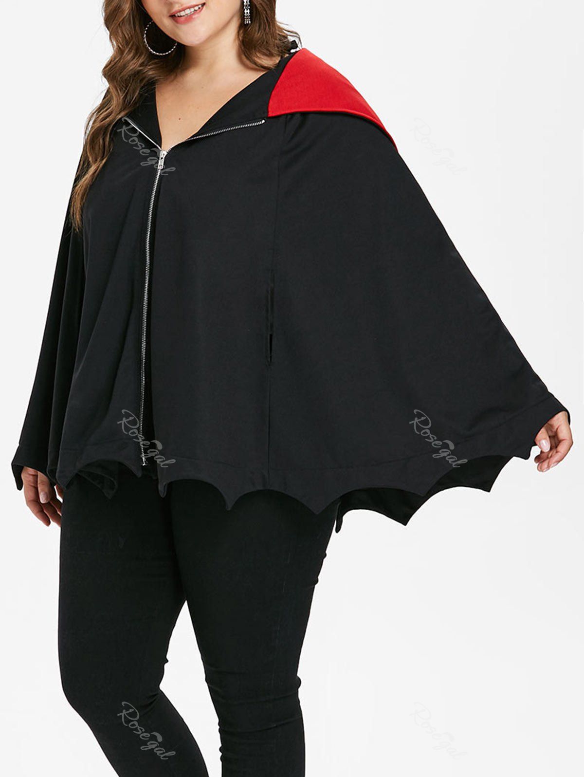 

Halloween Plus Size Hooded Batwing Coat, Black