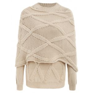 

Pullover Cable Knit Long Sleeve Sweater with Scarf, Beige