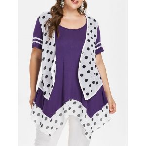 

Plus Size Polka Dot Handkerchief T-shirt, Purple monster