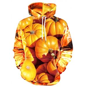 

3D Pumpkin Print Drawstring Hoodie, Yellow