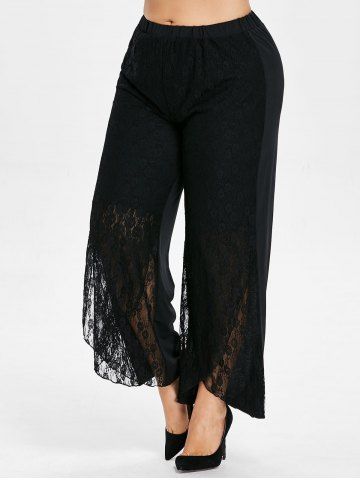 

Plus Size Lace Detail Palazzo Pants, Black